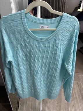 croft & barrow Women's Cable Knit Crew Sweater - Aqua Blue